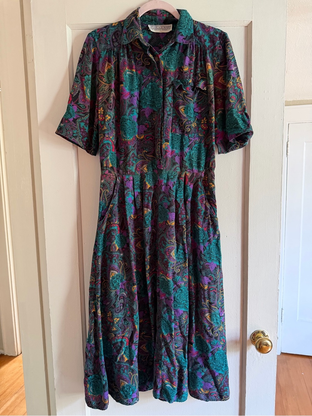 Vintage Teal Purple Paisley Maxi Dress